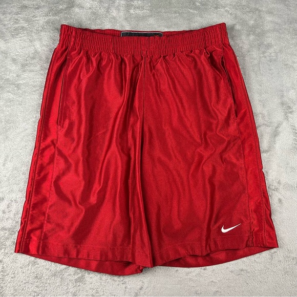 Vintage Nike Basketball Dazzle Shorts Men L Red Shiny Silky 10" Y2K Pockets - Picture 1 of 6